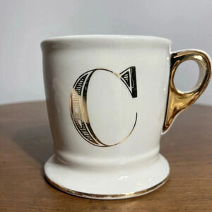 Anthropologie Gold letter C initial larger mug